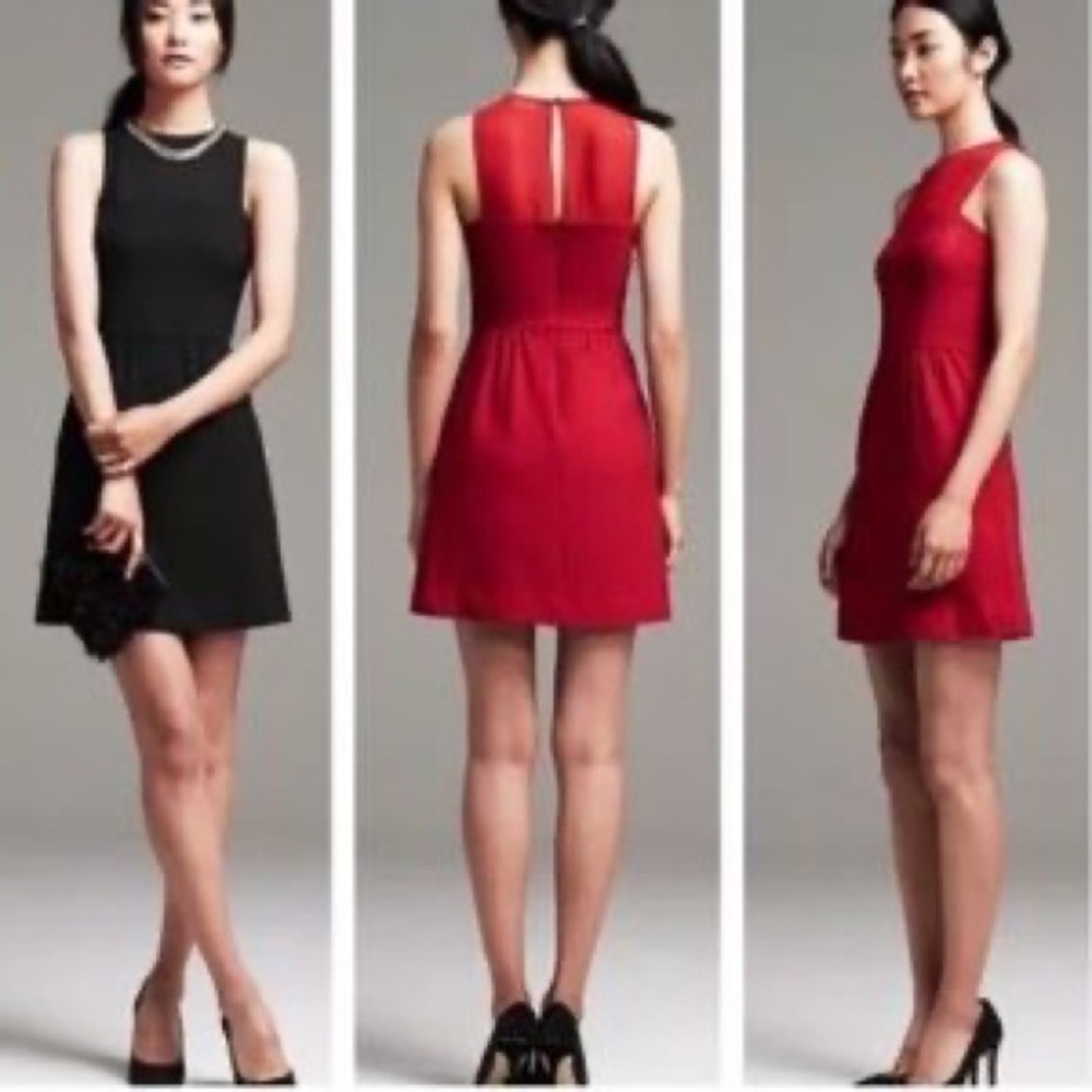BR Red Cocktail Dress with Sheer Panel - Size 8 Banana Republic